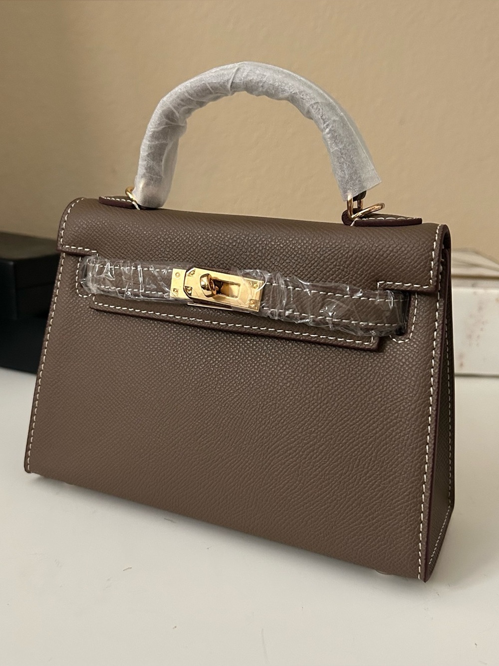 19cm Etaupe Epsom Leather Mini Satchel KL Style